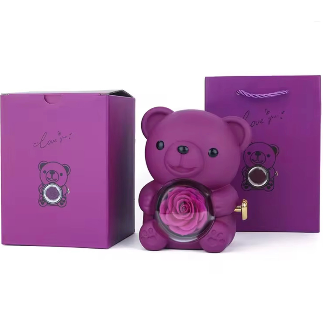 Regalo con Forma de Oso de Peluche y Rosa