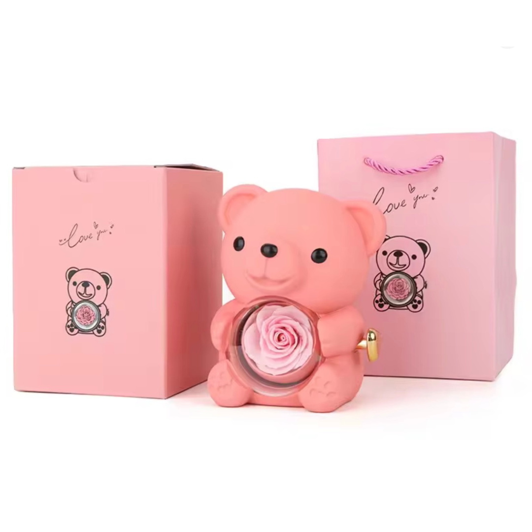 Regalo con Forma de Oso de Peluche y Rosa