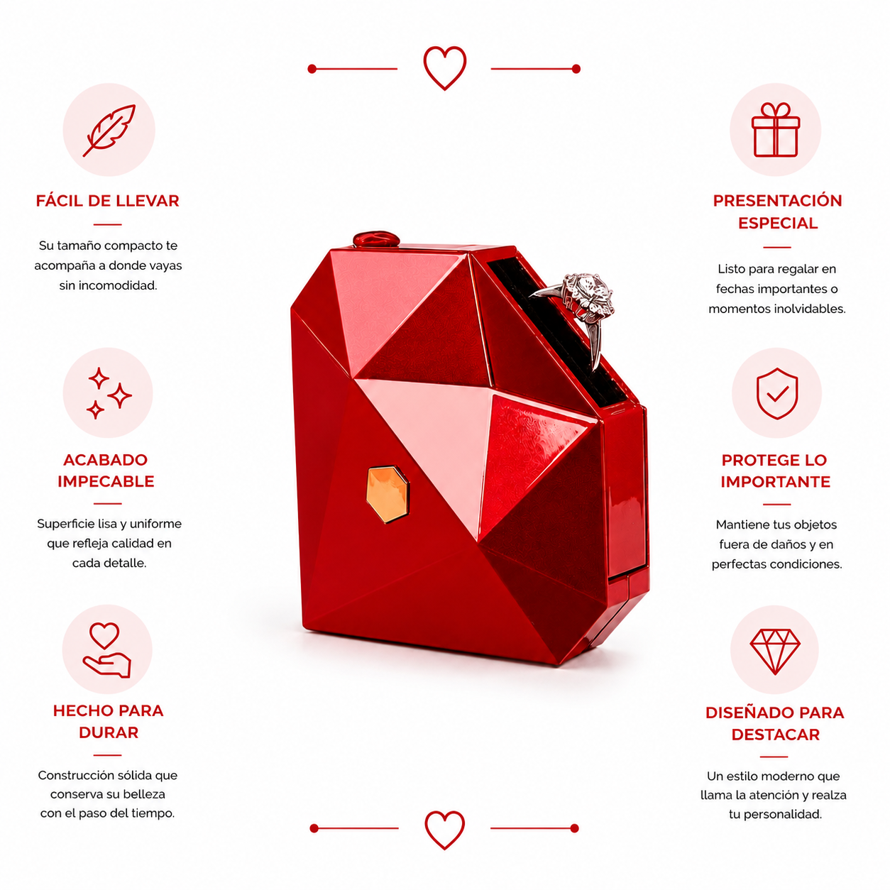 Caja de anillo en forma de corazón