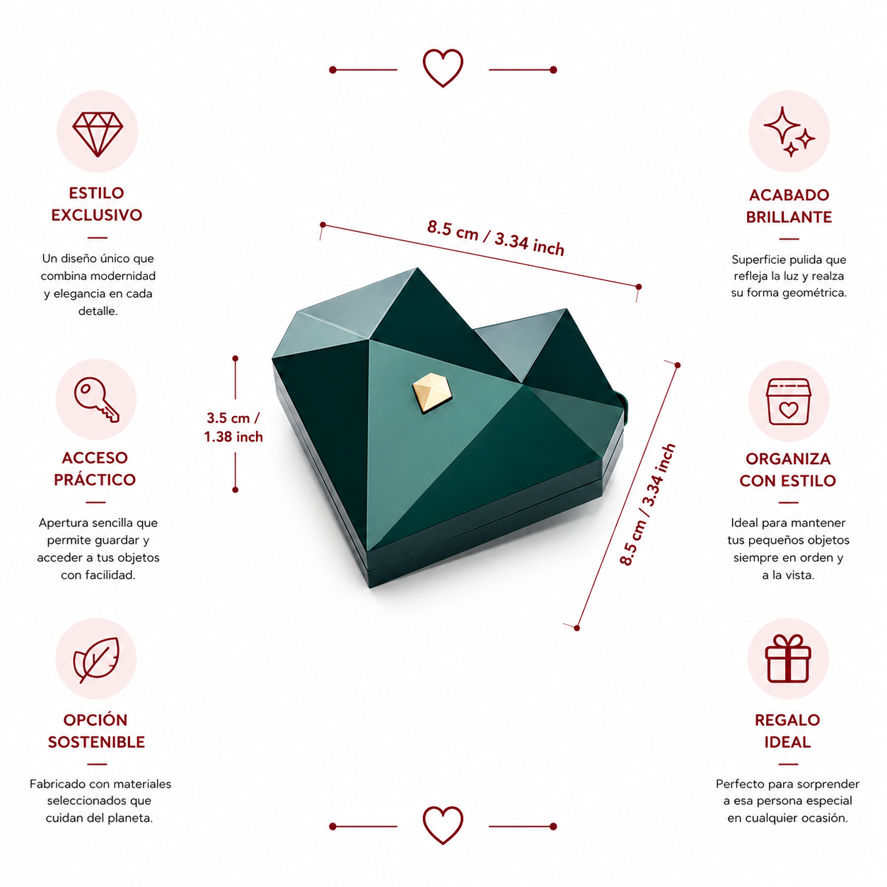 Caja de anillo en forma de corazón